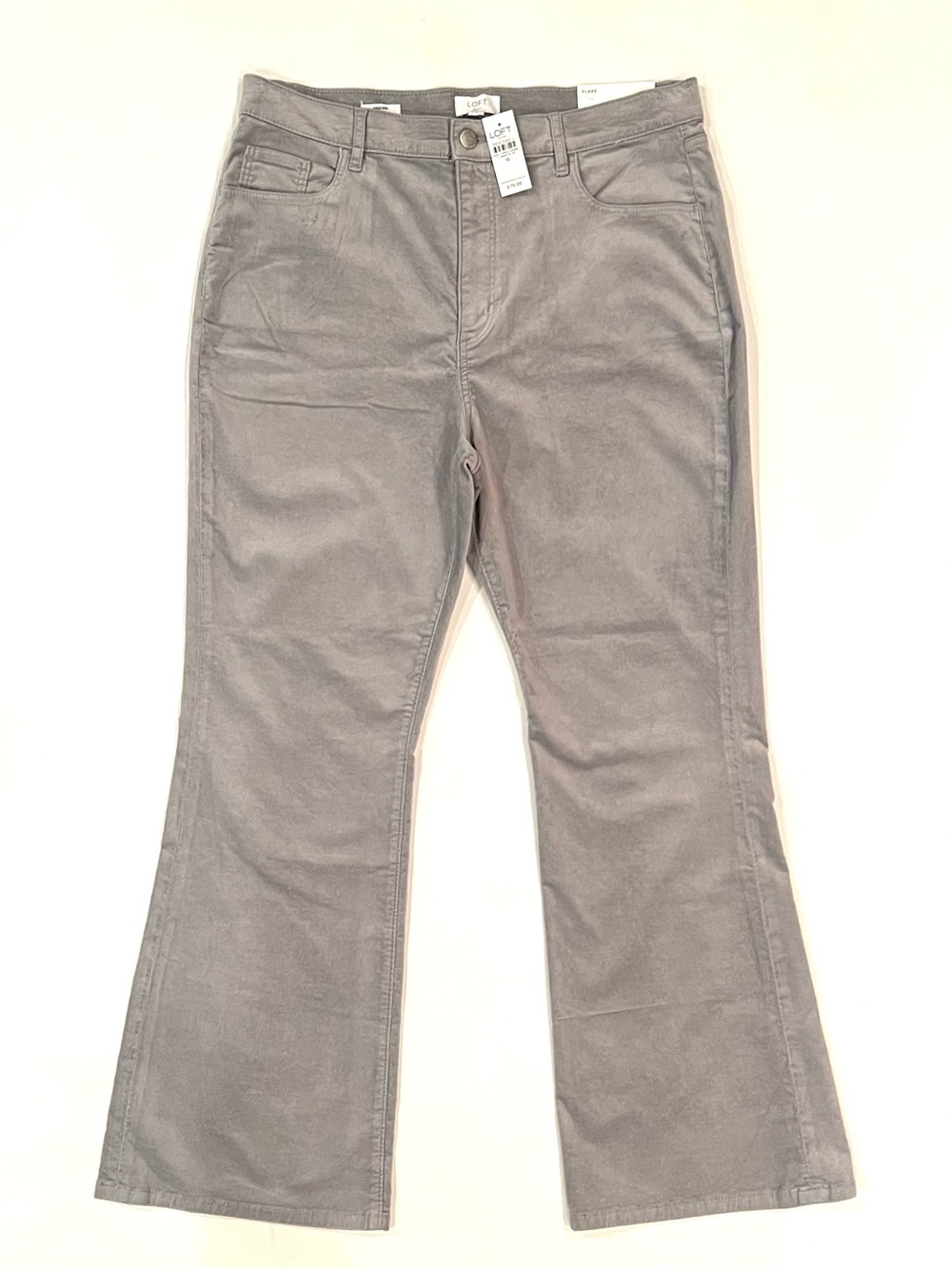 LOFT Outlet Grey Velvet High Rise Stretch Fit Flare Leg Pants Womens Size 16 NEW